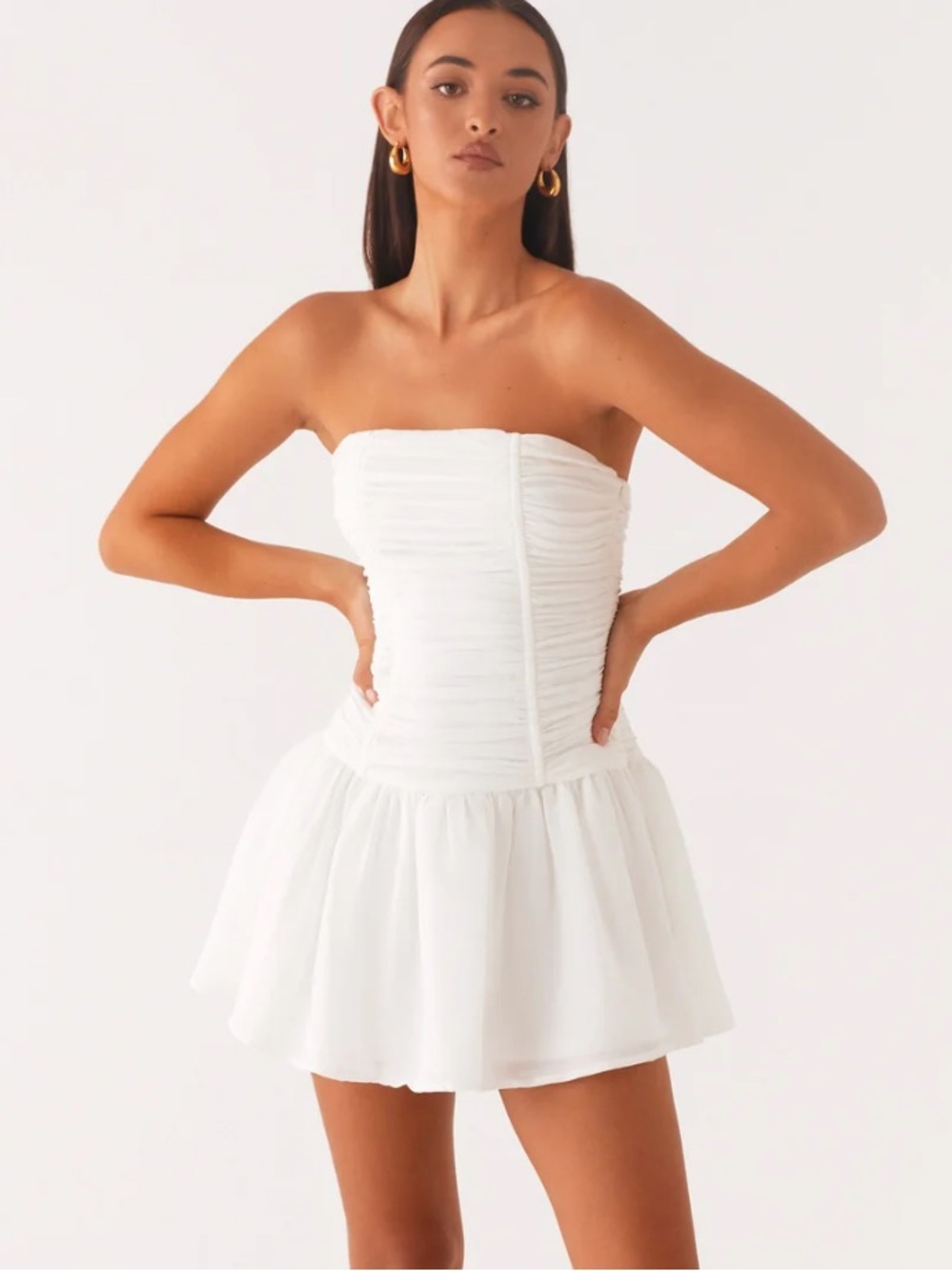 Peppermayo NWOT Meadow Dreams White Strapless Ruched Mini Dress